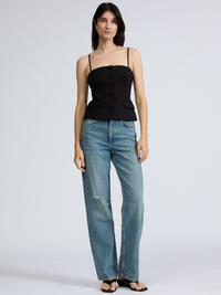 Irina Square Neck Button Tank in Black