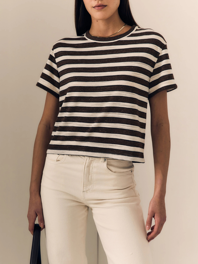 Linen Poppy Tee in Brown/Cream Stripe