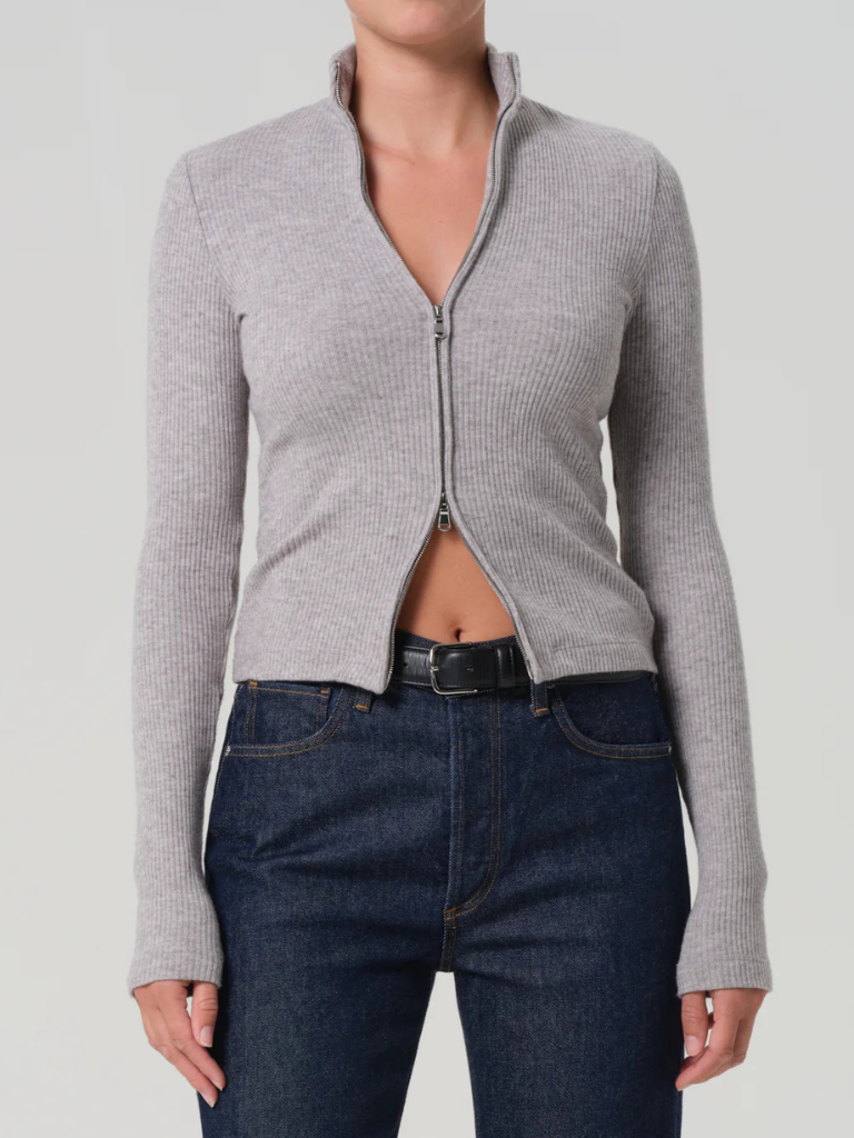 Zip Cardigan in Heather Grey