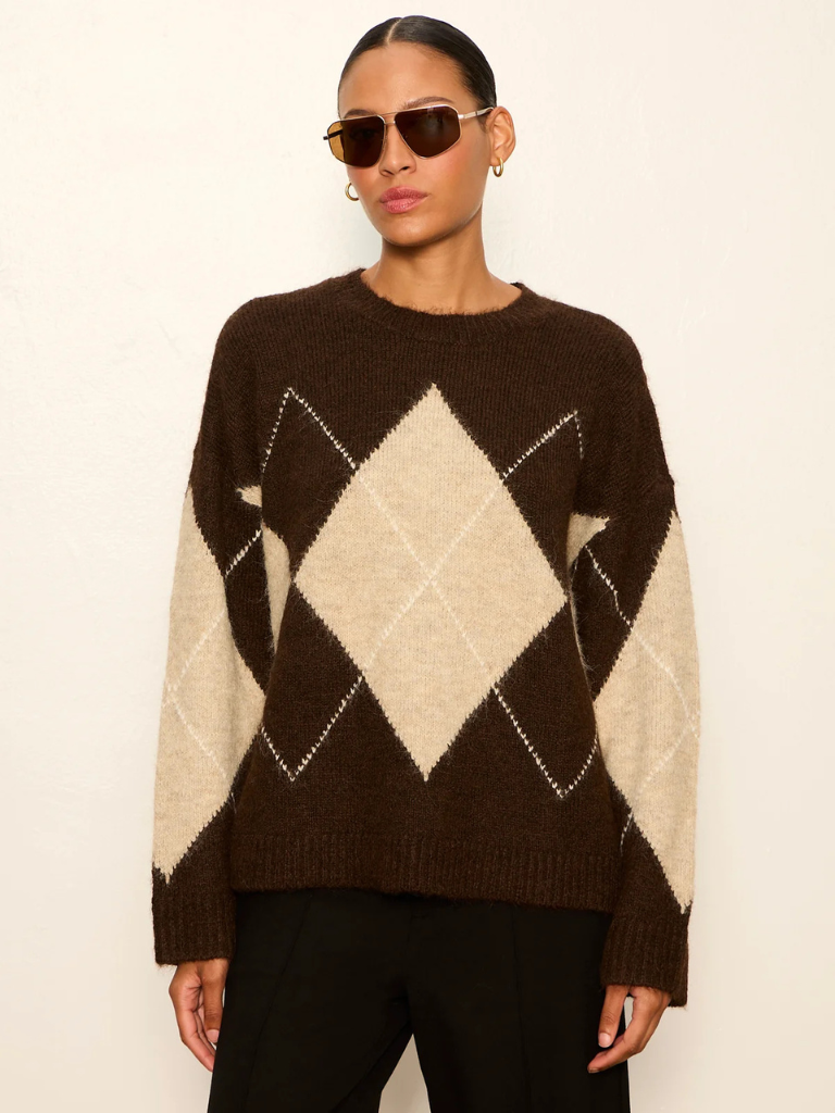 Argyle Crew Sweater in Espresso