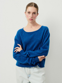 Raxow Boatneck Sweater in Blue Melange