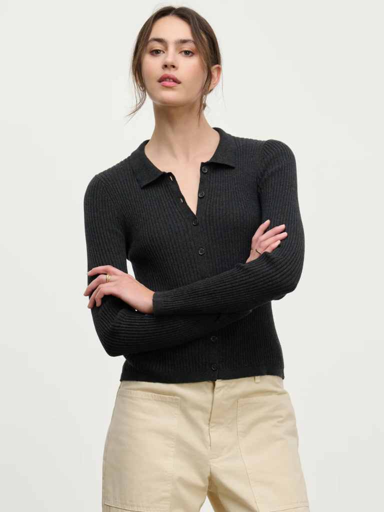 Nikki Cotton Cashmere Cardigan in Cinder