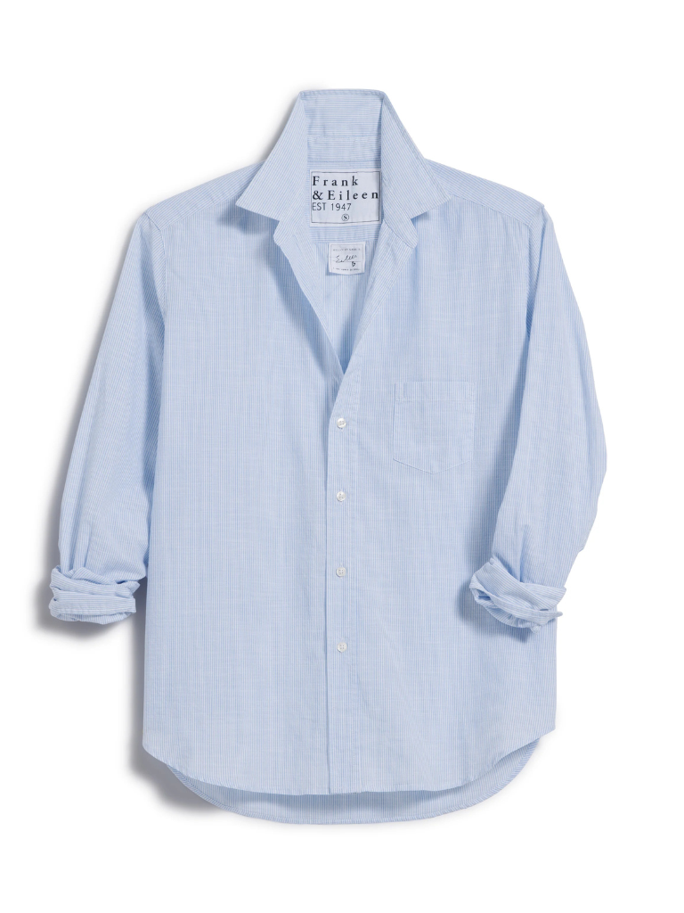 Eileen Button Up Shirt in Navy Thin Stripe
