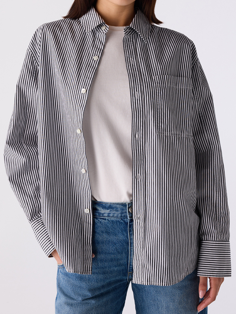 Ruth Oversized Shirt in Black/Eggshell