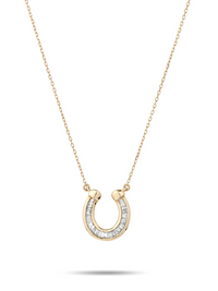 Baguette Horsehoe Necklace in 14k Yellow Gold