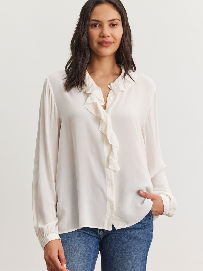 Briya Ruffle Blouse in Winter White