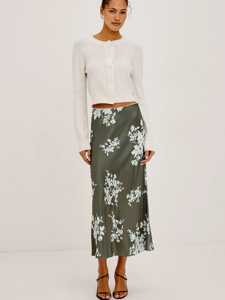 Anya Midi Skirt in Lace Floral
