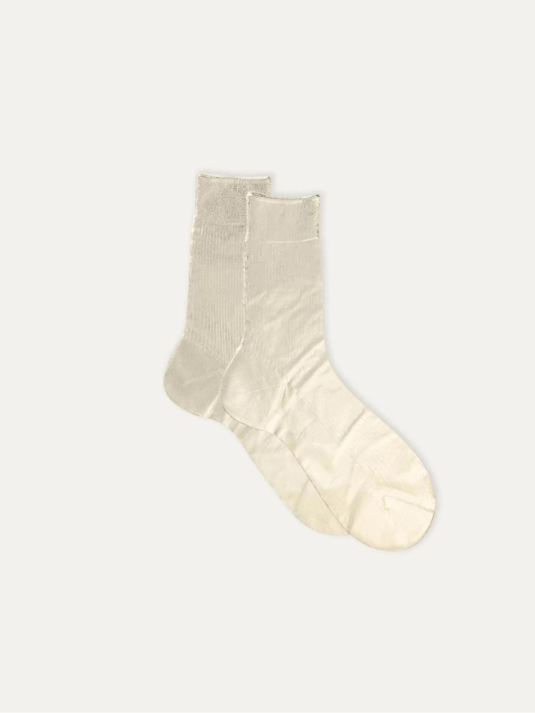 One Ribbed Silk Blend Sock in Laminated Platinum