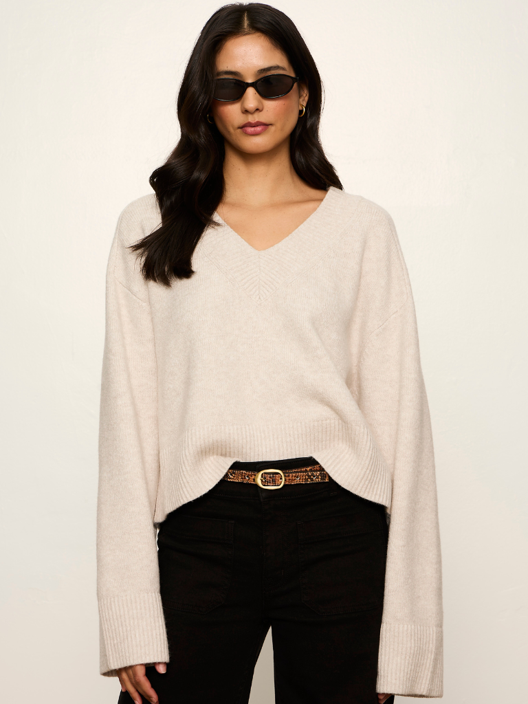 Vanna V-Neck Sweater in Hazelnut