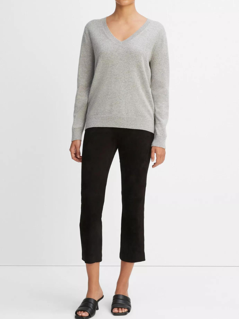 Cashmere Weekend V-Neck Sweater in Heather Steel