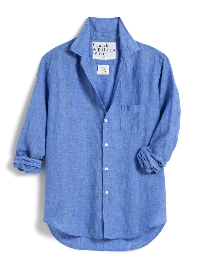 Eileen Relaxed Button-Up Shirt in Blue Italian Linen