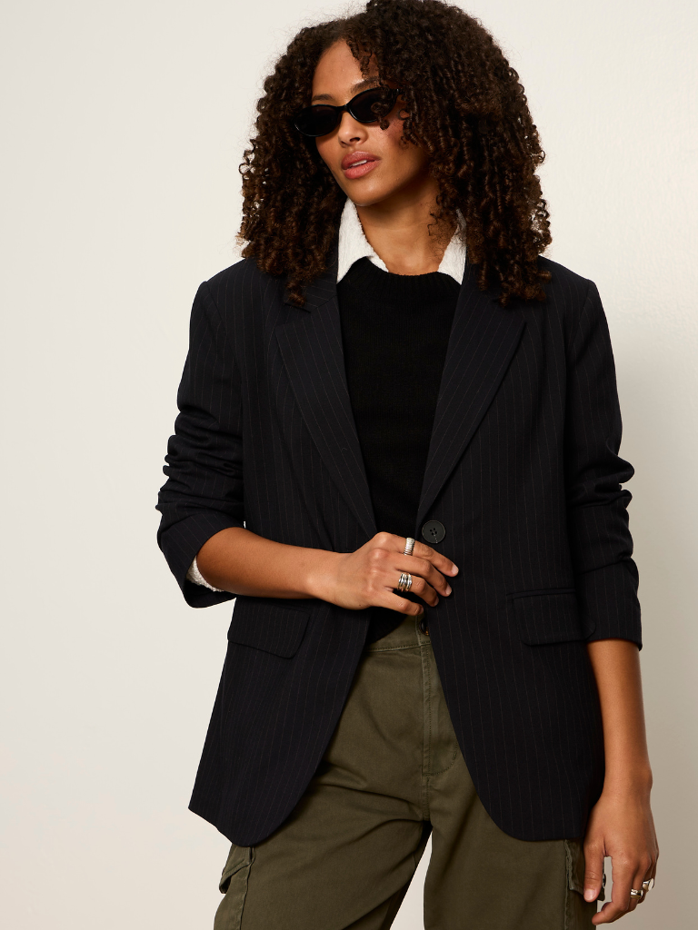 Maci Blazer in Navy Pinstripe