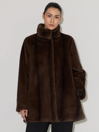 Sheila Faux Mink Fur Swing Coat in Espresso