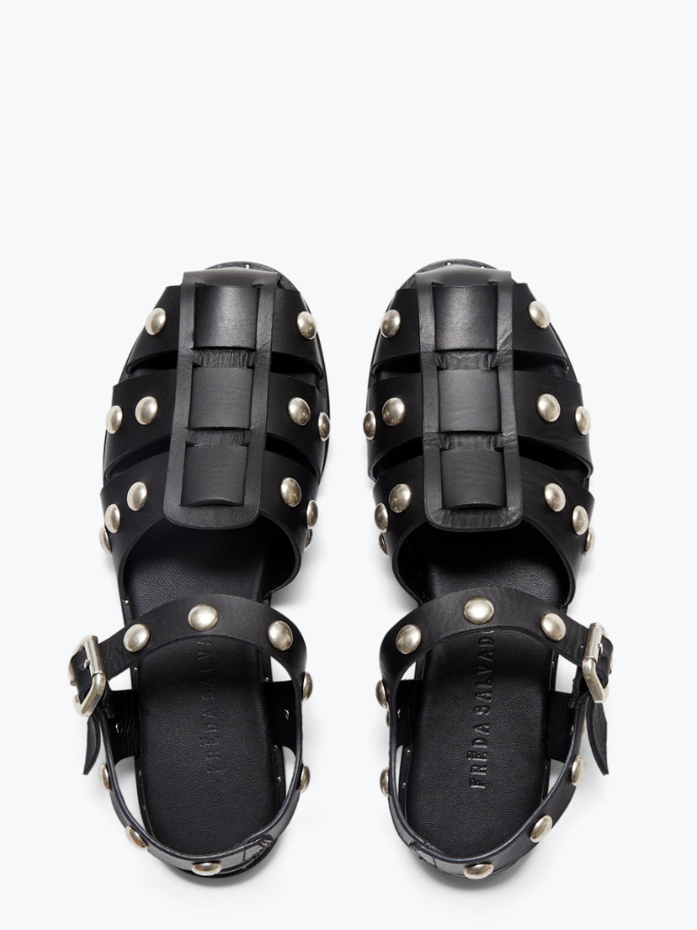 Sera Fisherman Sandal in Black Calf with Studs