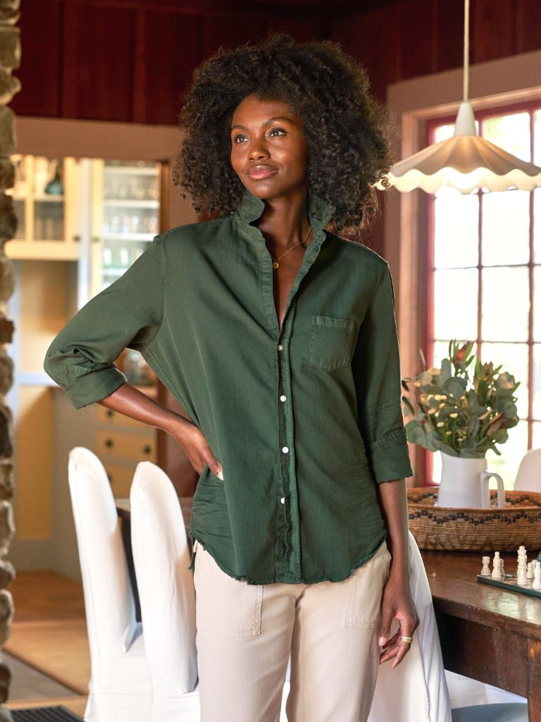 Eileen Denim Button Up in Vintage Green