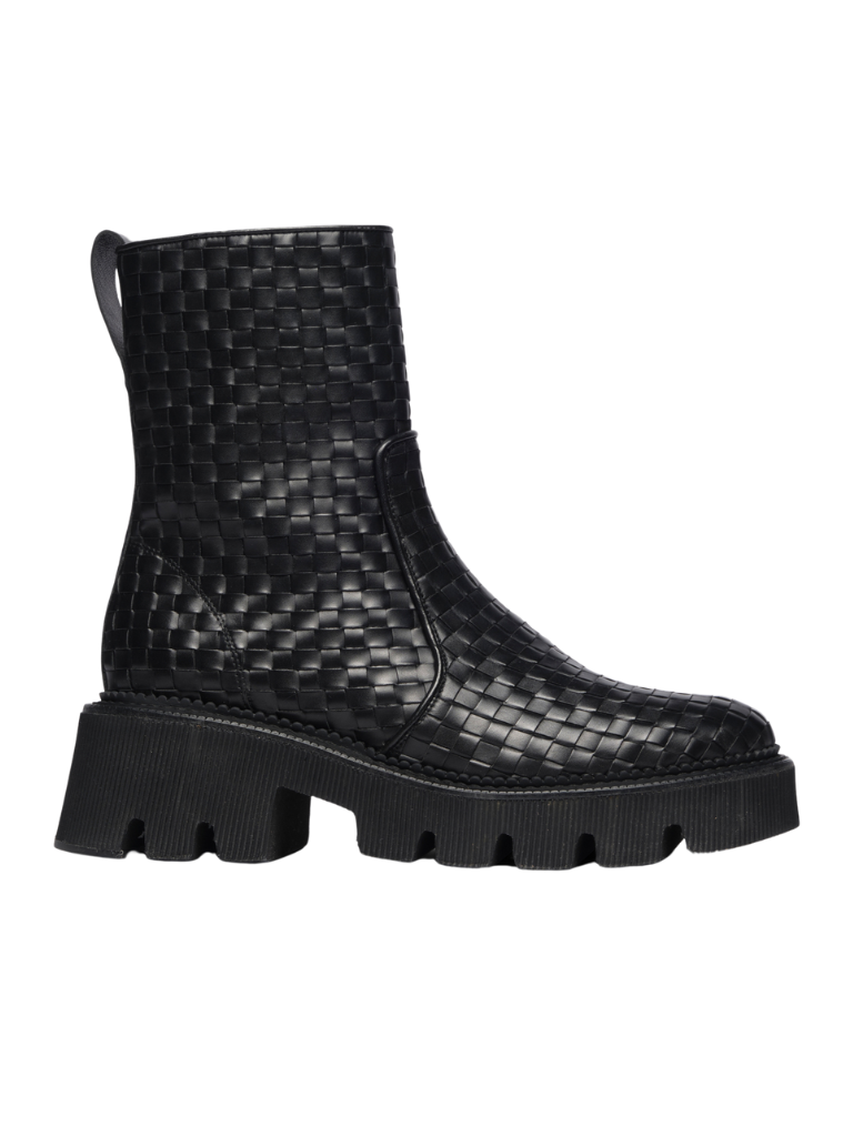 Darla Boot in Black Woven Leather