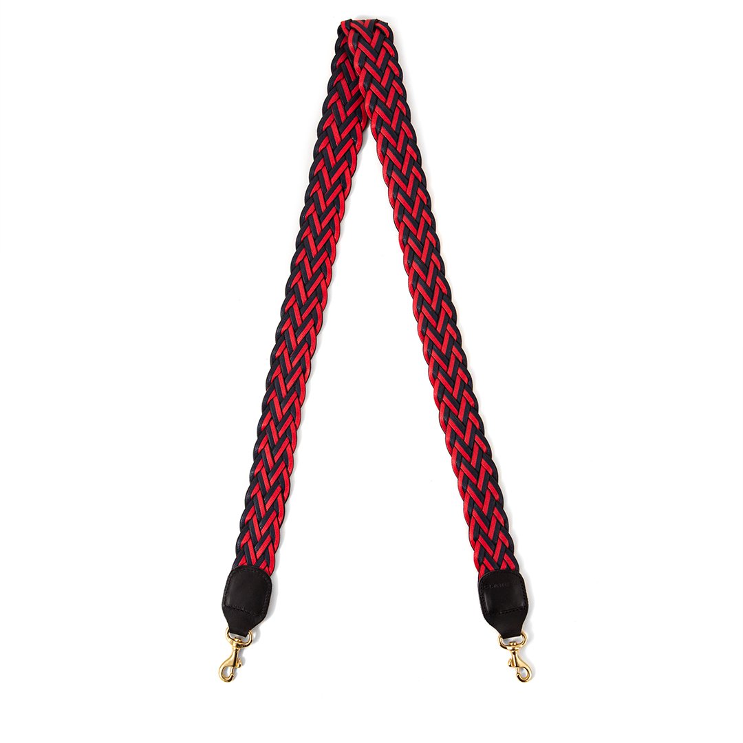 Braided Crossbody Strap in Red & Navy w/Black Tabs