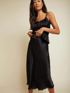 Mabel Raw Hem Midi Slip Skirt in Black