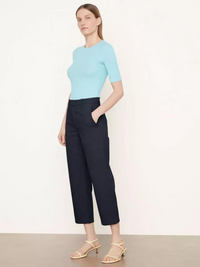 Mid-Rise Washed Cotton Crop Pant in Coastal Blue