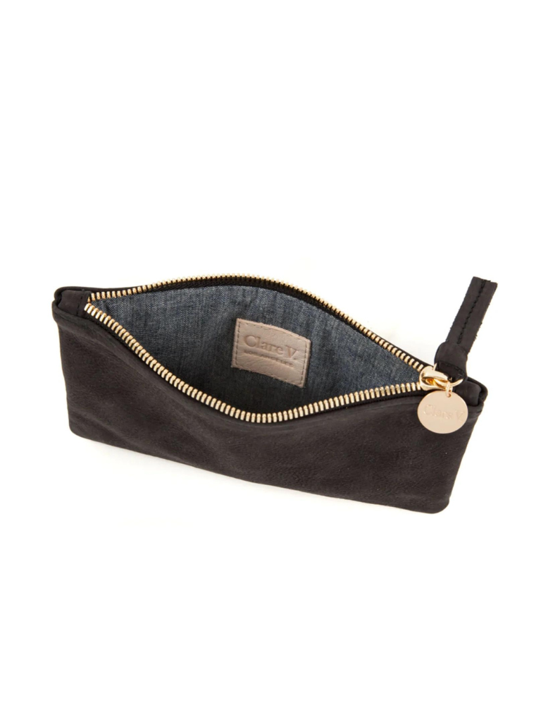 Clare V, Bags, Clare V Black Suede Pouch Bag With Green Resin Shorty Strap