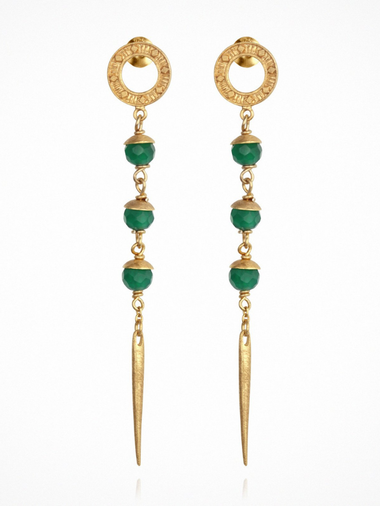 Talia Earrings in Gold and Green Agate