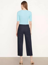 Mid-Rise Washed Cotton Crop Pant in Coastal Blue