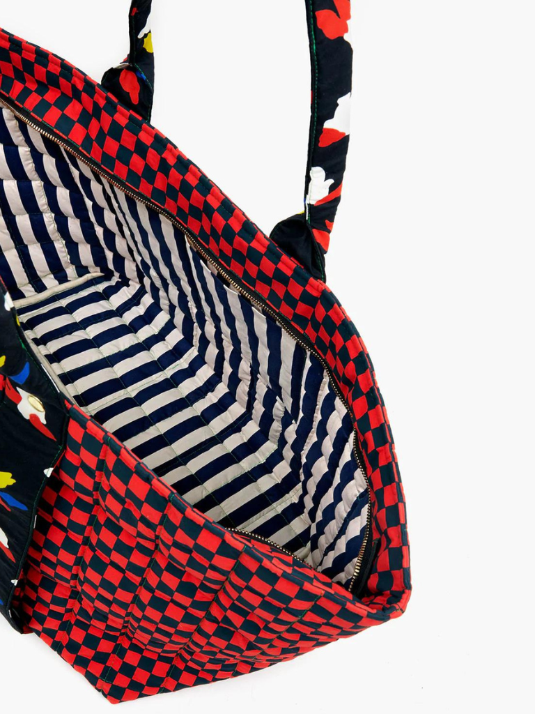 Giant Trop Avion Quilted Tote in Navy and Red Checker