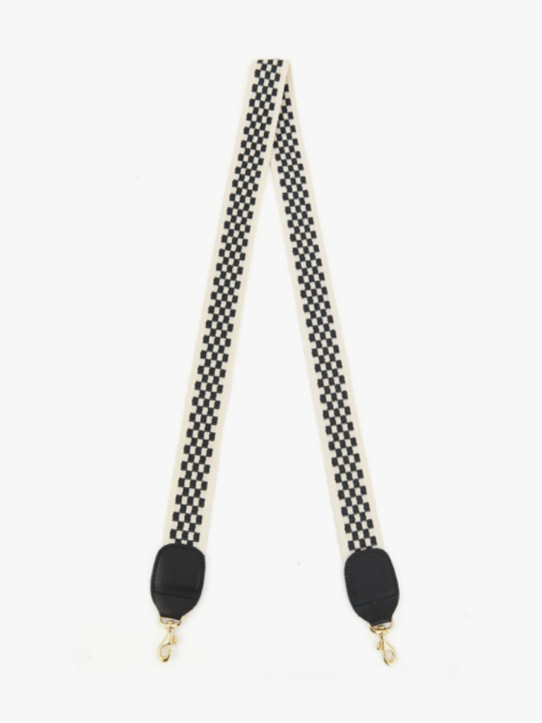 Nylon Webbing Crossbody Strap in Black & White Checker